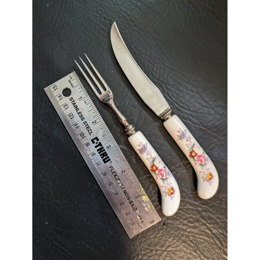 Royal Crown Derby Posies Replacement  Fruit Forks Knife Porcelain Handle 7 Inch